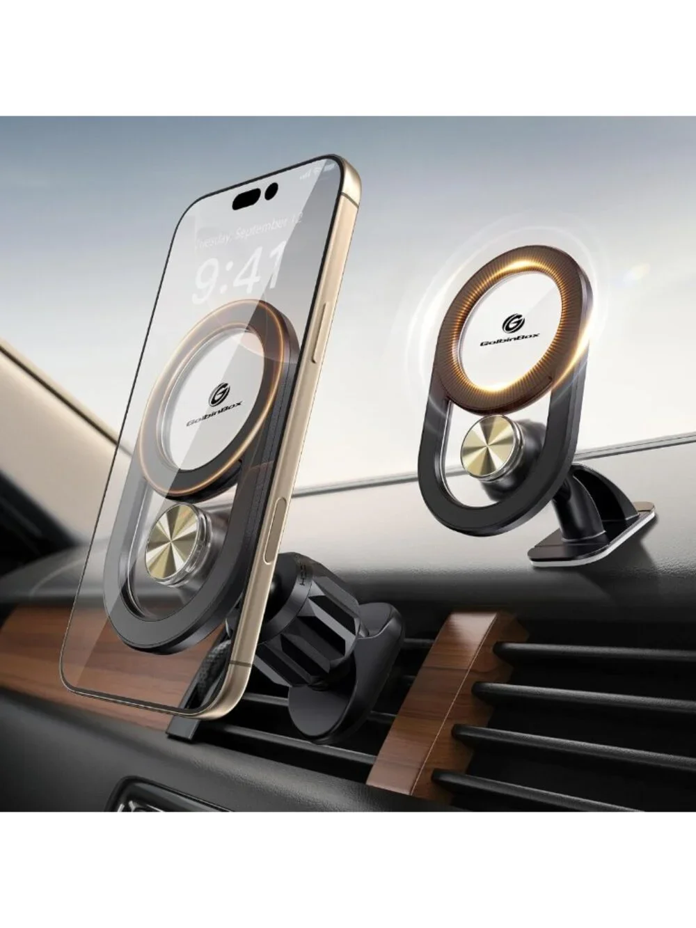 2-in-1 Magnetic Car Phone Holder with 17 Strong Magnets, 360° Rotation for Air